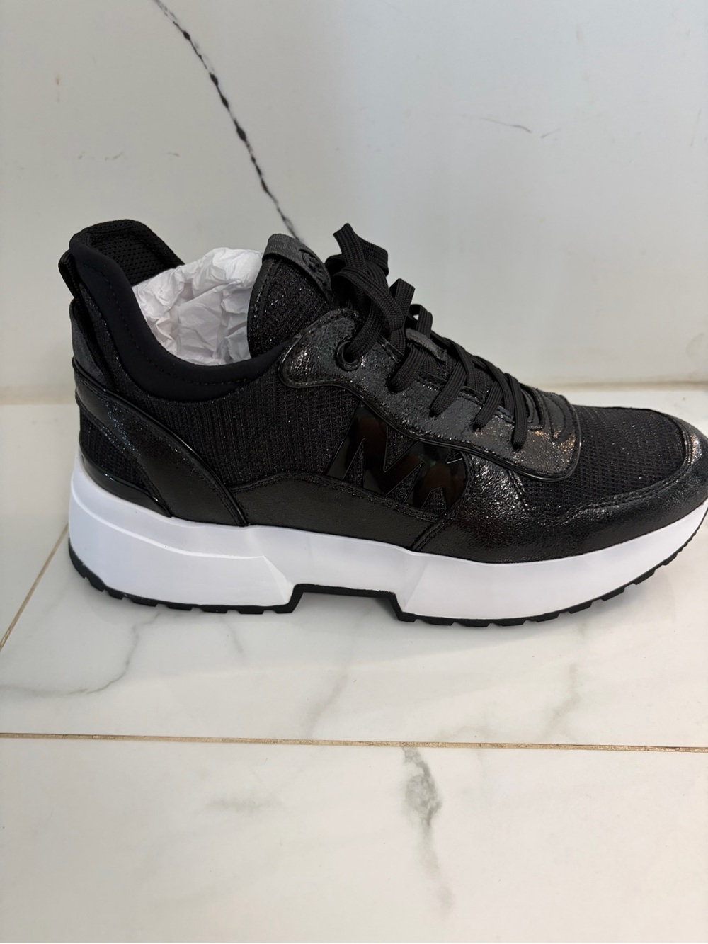 Michael Kors Black and White Platform Trainer